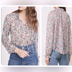 VERONICA BEARD Antonette White Floral Print Ruffled 100% Silk Blouse Size 4